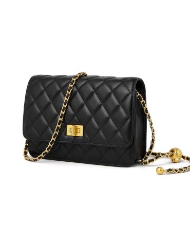 Black Quilted Crossbody Bag with Gold Chain