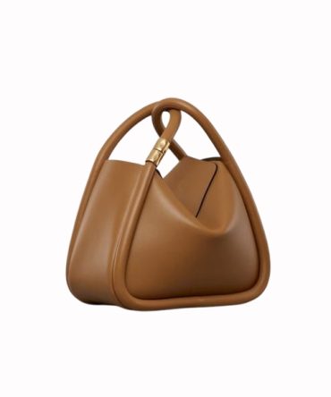 Curved Leather Clutch Bag - Camel Brown