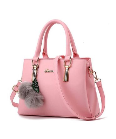 Elegant Pink Crossbody Handbag with Pom Pom Charm